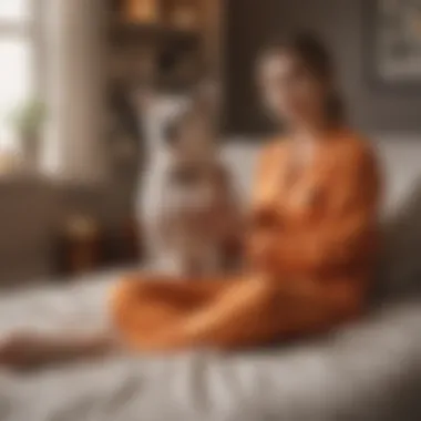 Comfort in Style: Matching Pajamas Experience A cozy living room setting featuring a dog and its owner in matching pajamas, radiating warmth and connection.