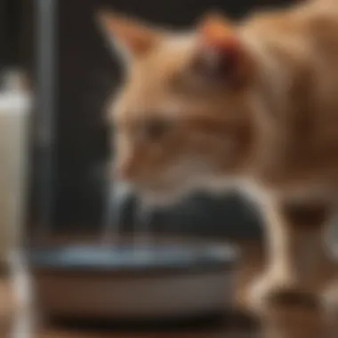 Hydration and Nutrition for Diabetic Cats Happy cat drinking water next to wet food