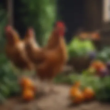 A selection of vegetables and herbs enjoyed by chickens