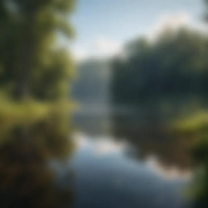 Tranquil view of a fishing lake in Wisconsin surrounded by lush greenery