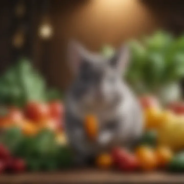 Chinchilla enjoying fresh vegetables and fruits