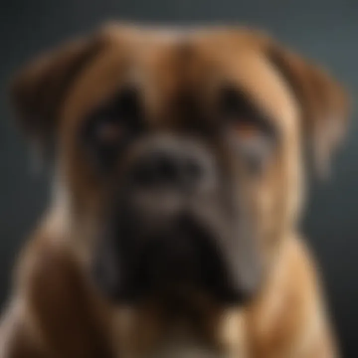 A close-up of a Bull Mastiff's expressive face showcasing loyalty