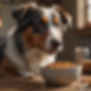 An Australian Shepherd enjoying a healthy meal in a bowl