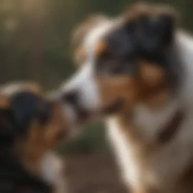 Obedience Training with an Australian Shepherd A trainer working with an Australian Shepherd during obedience training