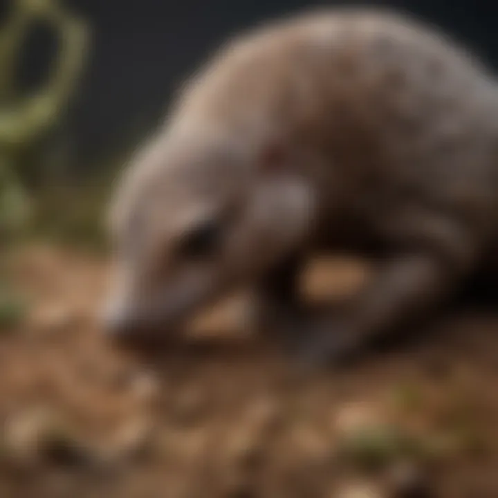 A baby pangolin curled up, emphasizing its vulnerable state.