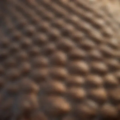 A close-up of a pangolin's unique scales glistening in sunlight.