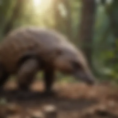 Pangolin in Its Element: Foraging in Nature Pangolin foraging in the wild, showcasing its natural habitat.
