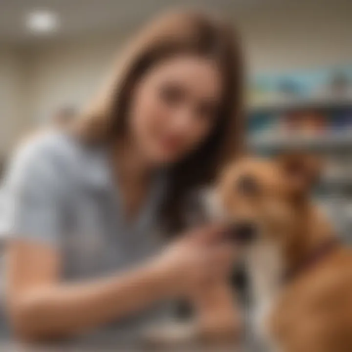 Pet owner consulting with a PetSmart associate about parvo treatment options.