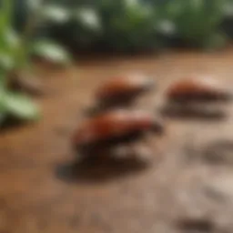 Close-up of small cockroaches in their natural habitat, highlighting their size and features.