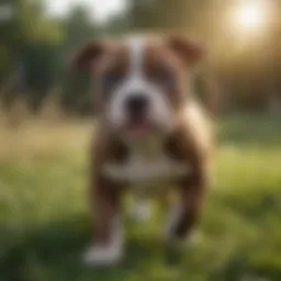 A healthy Pitbull puppy playing in a grassy area, showcasing vitality and joy.