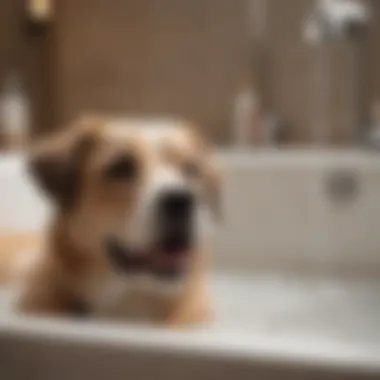 Happy pet enjoying a bath with oatmeal shampoo