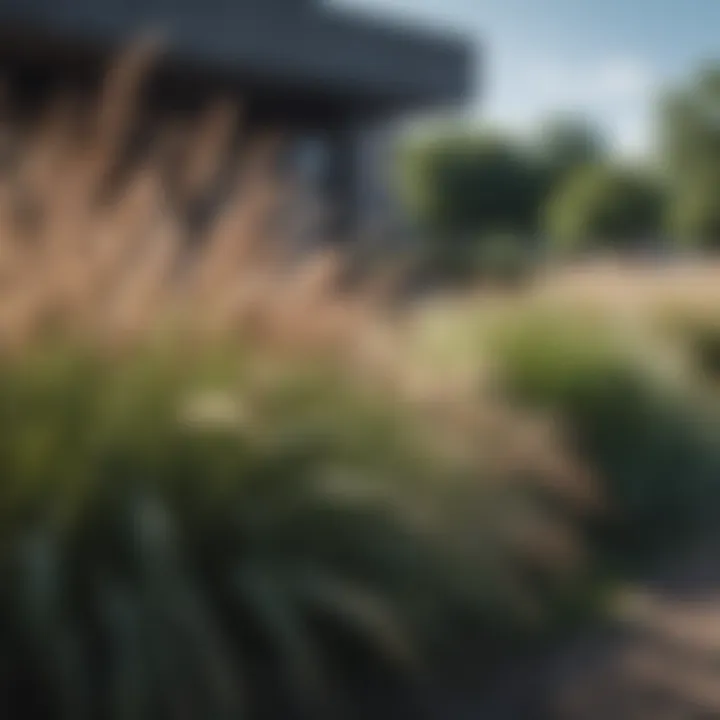 Scenic view of a public space adorned with ornamental grasses enhancing environmental beauty