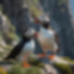 A vibrant puffin perched on a cliffside, showcasing its colorful beak.