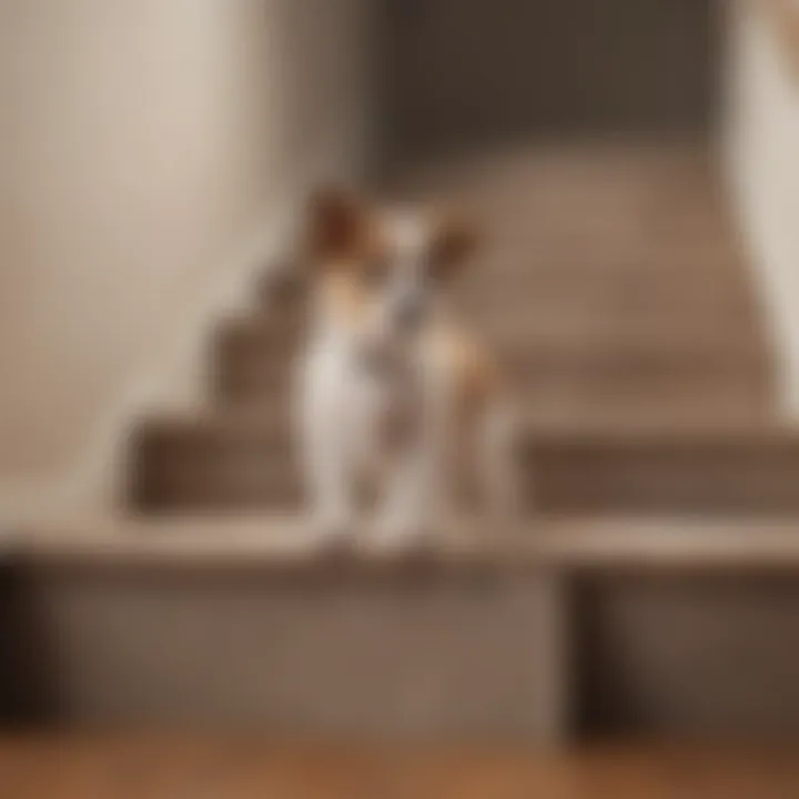 A playful puppy using a ramp to access a couch