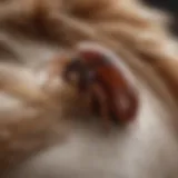 Close-up view of a tick on a dog's fur