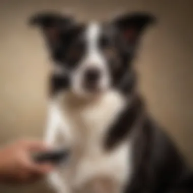 Border Collie being groomed with a slicker brush.