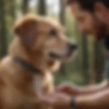 Pet owner applying the collar to their pet