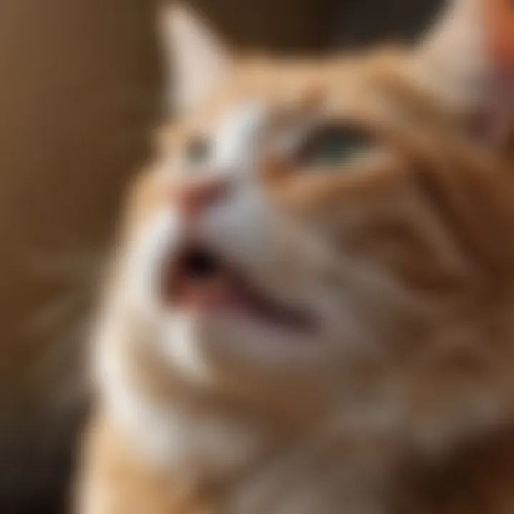 A close-up of a cat with a wheezing sound, showcasing respiratory distress