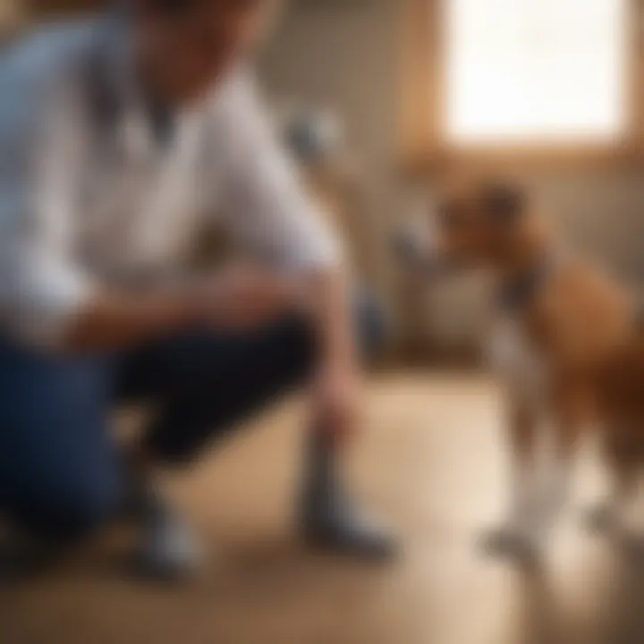 A veterinarian discussing scratching issues with a pet owner while showing socks