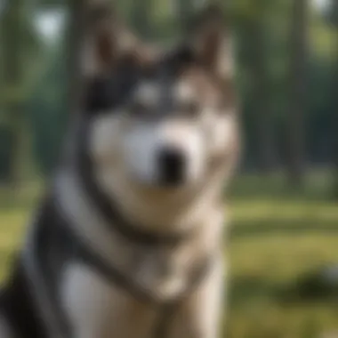 A well-trained husky performing obedience commands in a calm environment