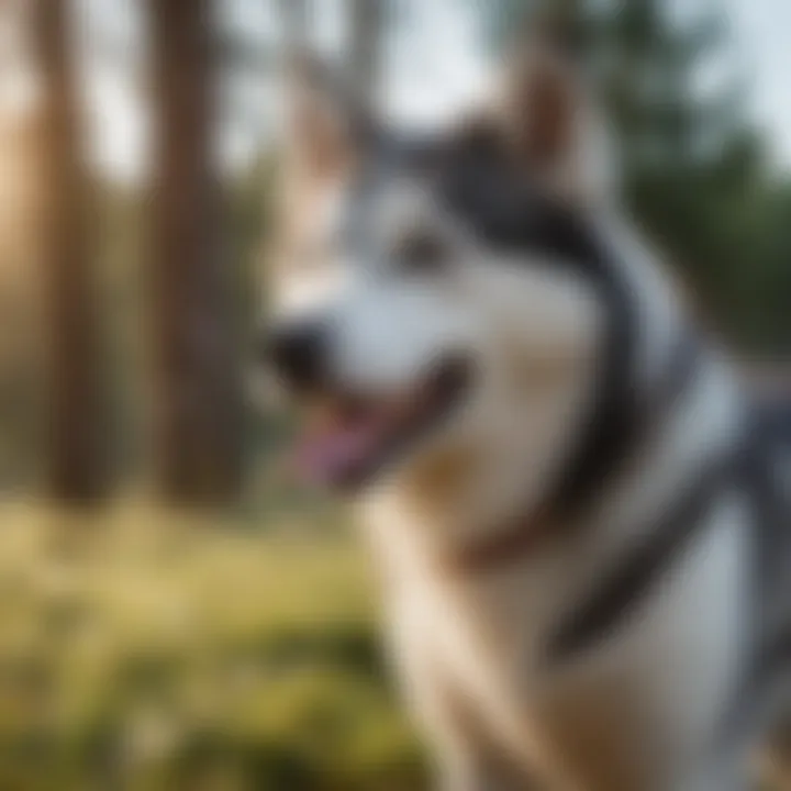 An owner engaging in playful interaction with a happy husky outdoors