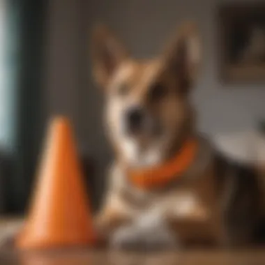 A cozy dog resting with a cone collar to prevent licking