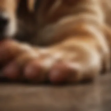 A close-up of a dog's paw with a soothing balm applied