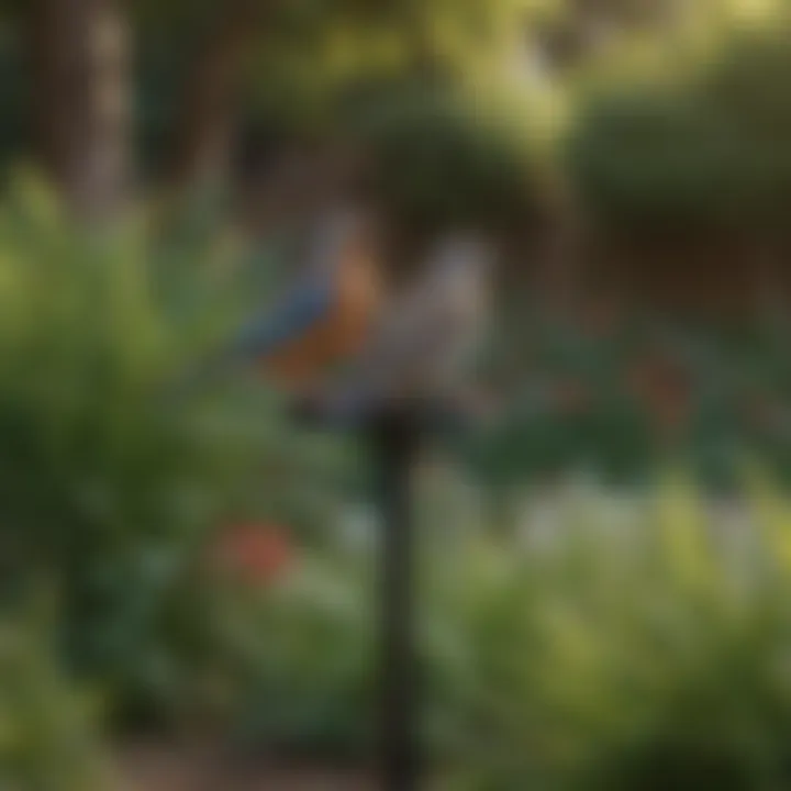 An array of physical bird deterrents displayed in a garden setting