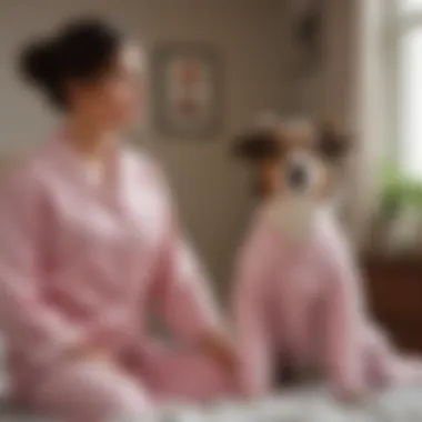 Diverse Styles of Matching Pajamas A stylish display of different pajama styles for dogs and owners, emphasizing the aesthetic appeal.