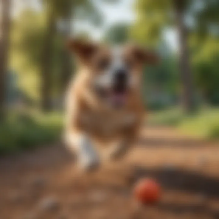 A happy dog playing in a park, showcasing its agility