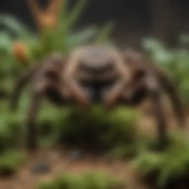 A close-up view of a thriving tarantula in its terrarium environment