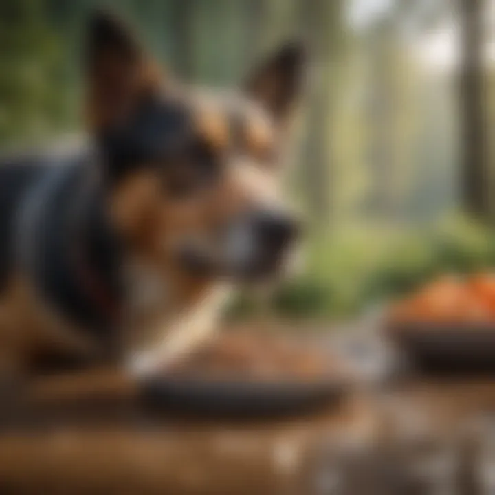 A happy dog enjoying a meal with Taste of the Wild wet dog food in a vibrant setting.