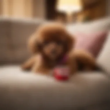 A Teacup Poodle resting comfortably on a plush couch