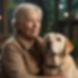 A gentle Labrador Retriever sitting beside an elderly person, showcasing companionship.