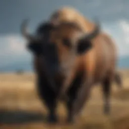 A majestic American buffalo roaming the plains under a clear sky