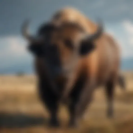 A majestic American buffalo roaming the plains under a clear sky