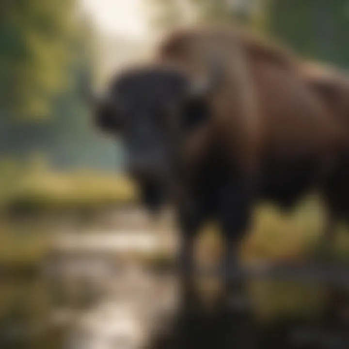 A serene landscape showcasing the habitat of the American buffalo in its natural environment
