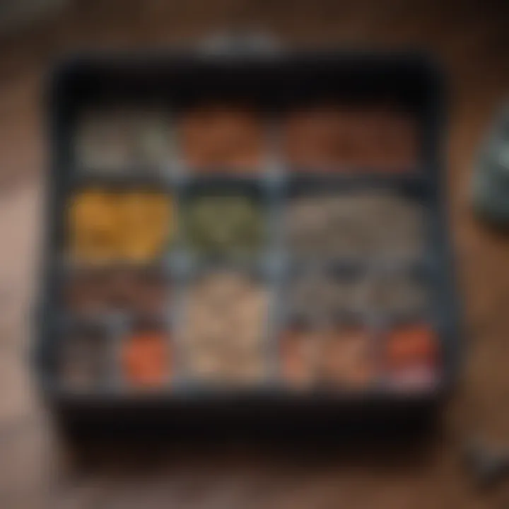 Organized bait box with compartments filled with various bait types