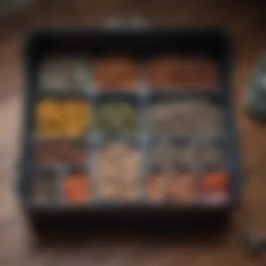 Efficient Bait Organization Organized bait box with compartments filled with various bait types