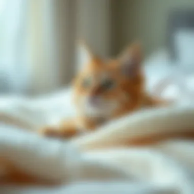 Cat enjoying a soft and plush blanket