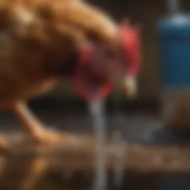 Close-up of a chicken drinking from a water source