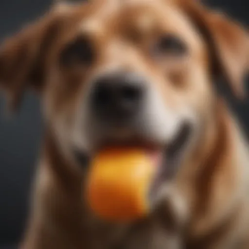 A close-up of a dog chewing on a dental chew toy, showcasing the texture.