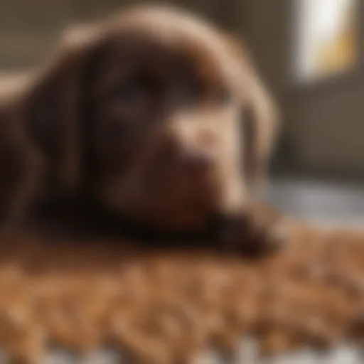 A playful chocolate lab puppy enjoying high-quality kibble