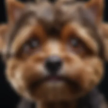 Close-up of a brown Yorkiepoo's face showcasing its unique features