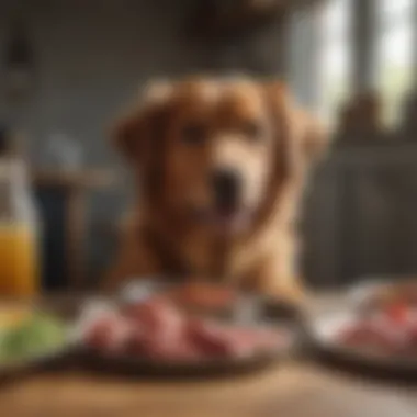 A healthy dog enjoying a meal with cooked ingredients