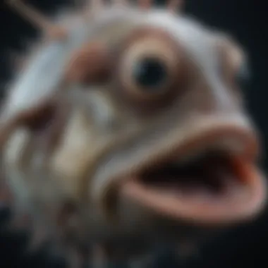 Anatomical Features of the Deep Sea Angler Fish A detailed illustration of the unique anatomical features of the deep sea angler fish