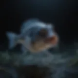 An angler fish showcasing its bioluminescent lure in the dark depths of the ocean