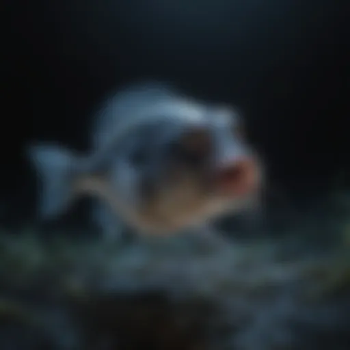 An angler fish showcasing its bioluminescent lure in the dark depths of the ocean