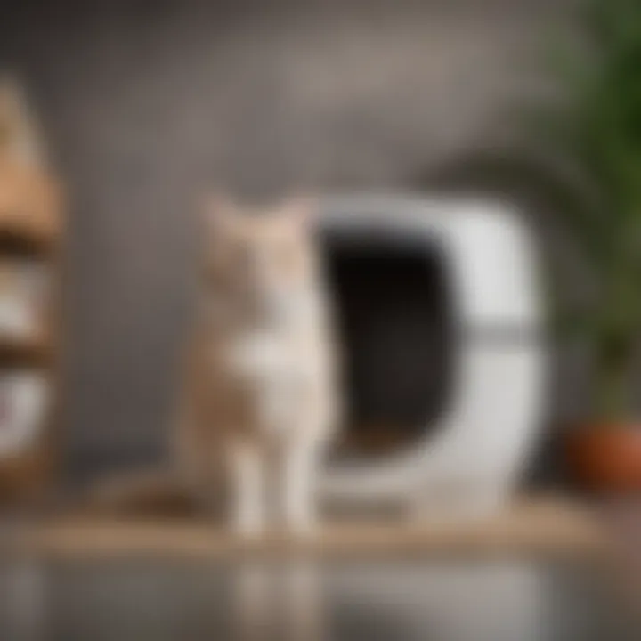A cat calmly using a litter box designed for ease and accessibility