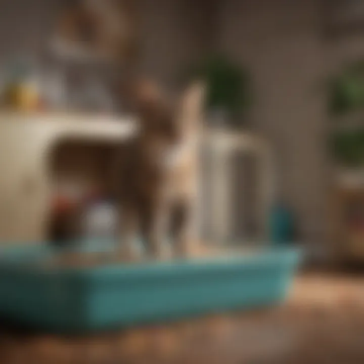 A pet owner addressing common litter box concerns with expert tips